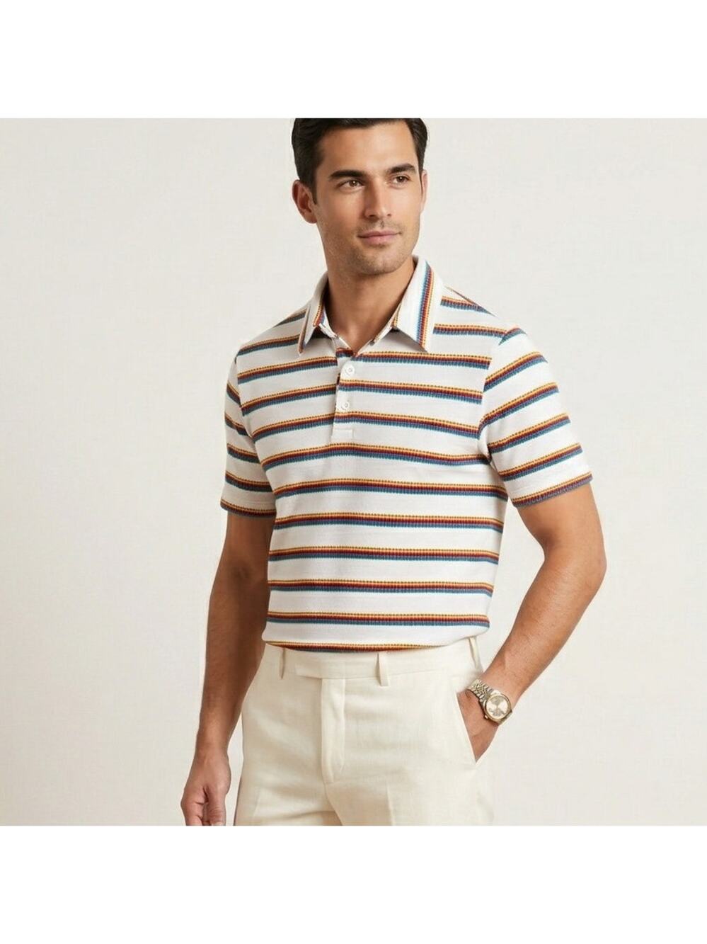 MR TURK Striped Polo Shirt Rainbow embroidered size Small Made in USA